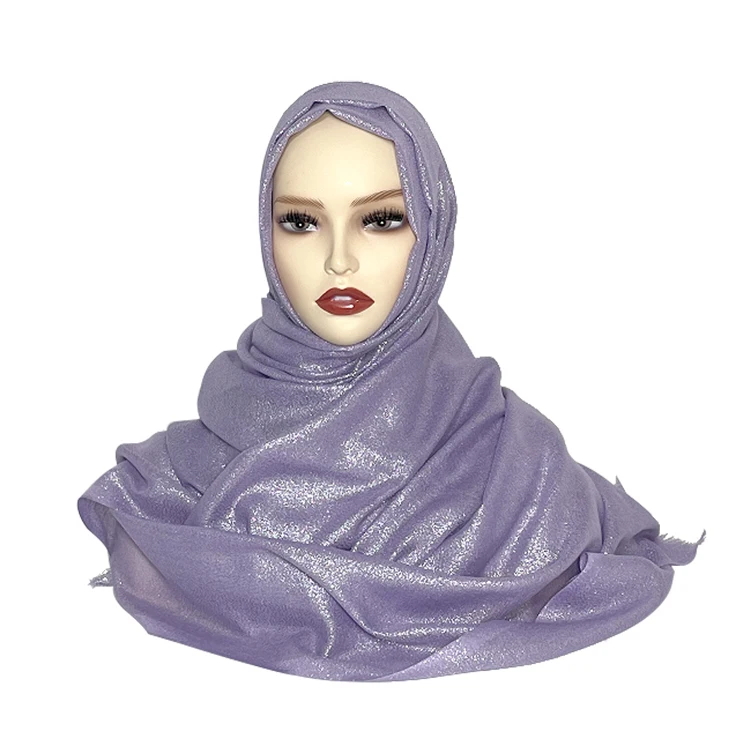 New islamic fashion foulard satin silk glitter hijab polyester head scarf shimmer shawls tassel voile veils for muslim women