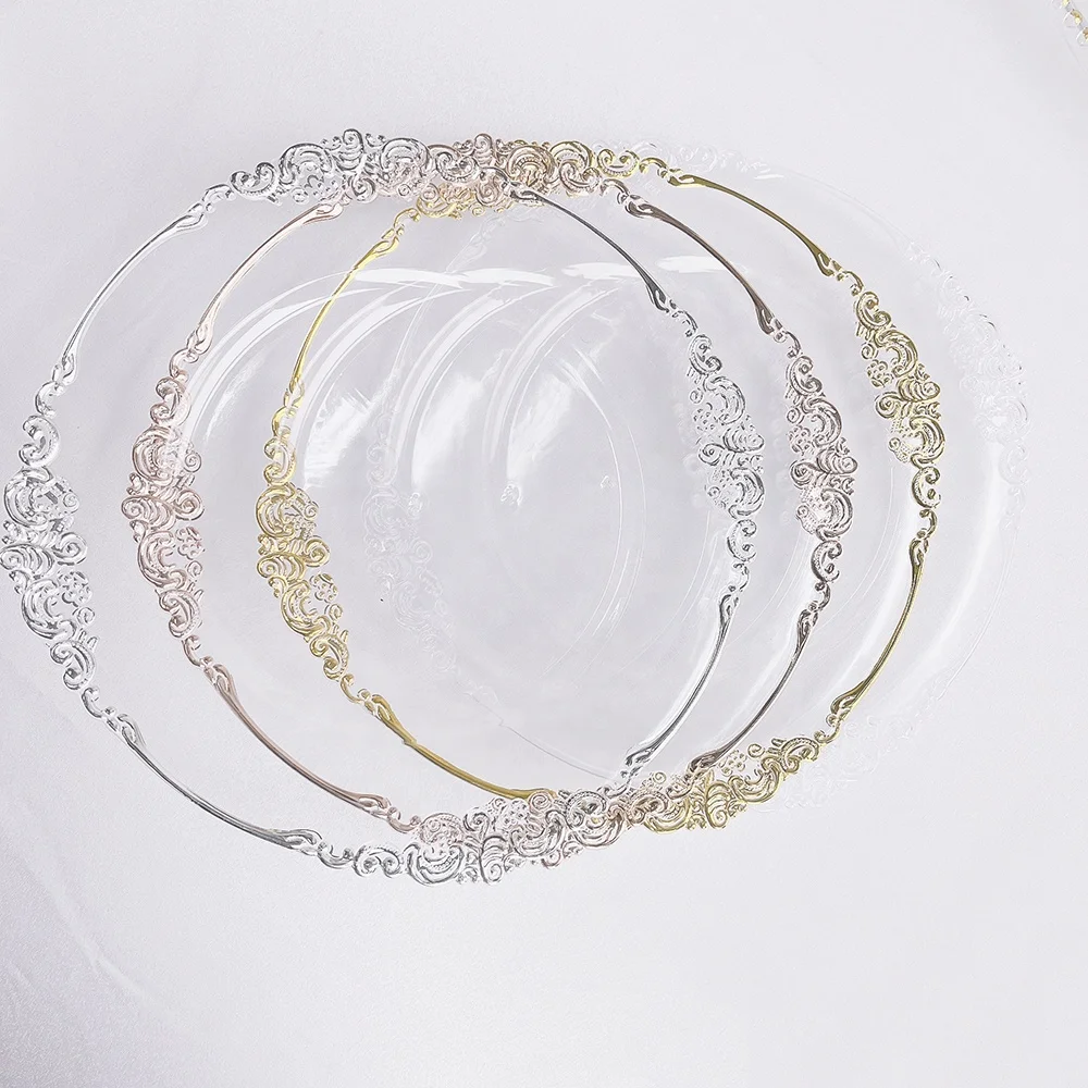 New Hot Sale Electroplating Round 13 Inch Plastic Gold Charger Plates for Wedding