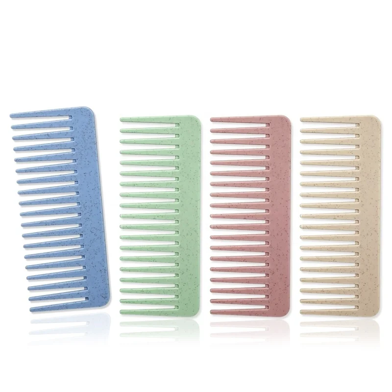 Custom Logo Home Use Hotel Eco-friendly Wheat Straw Matt Portable Wide Tooth Comb Biodegradable Hair Styling Comb