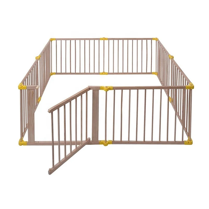 Custom Hexagonal Foldable Baby Playpen New Zealand Pine Crawling Guardrail Indoor Baby Playpen With Gate