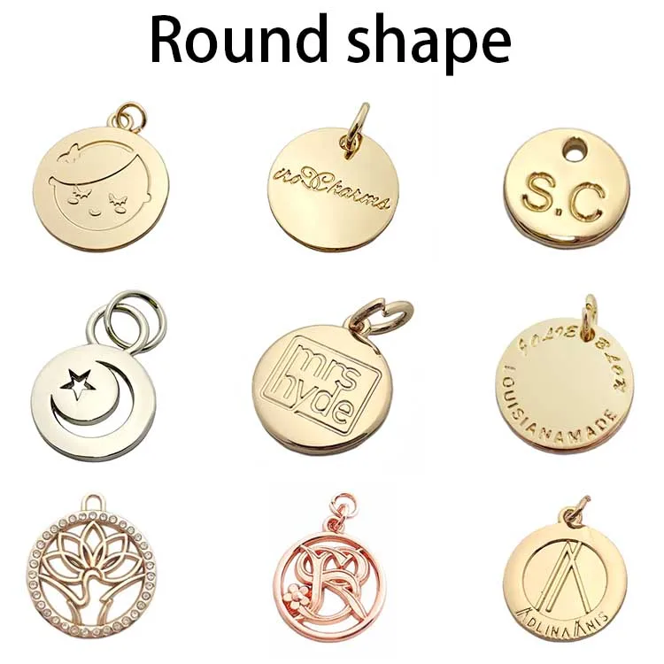 Oil covered protection round shape rose gold custom jewelry tag stamped logo pendant