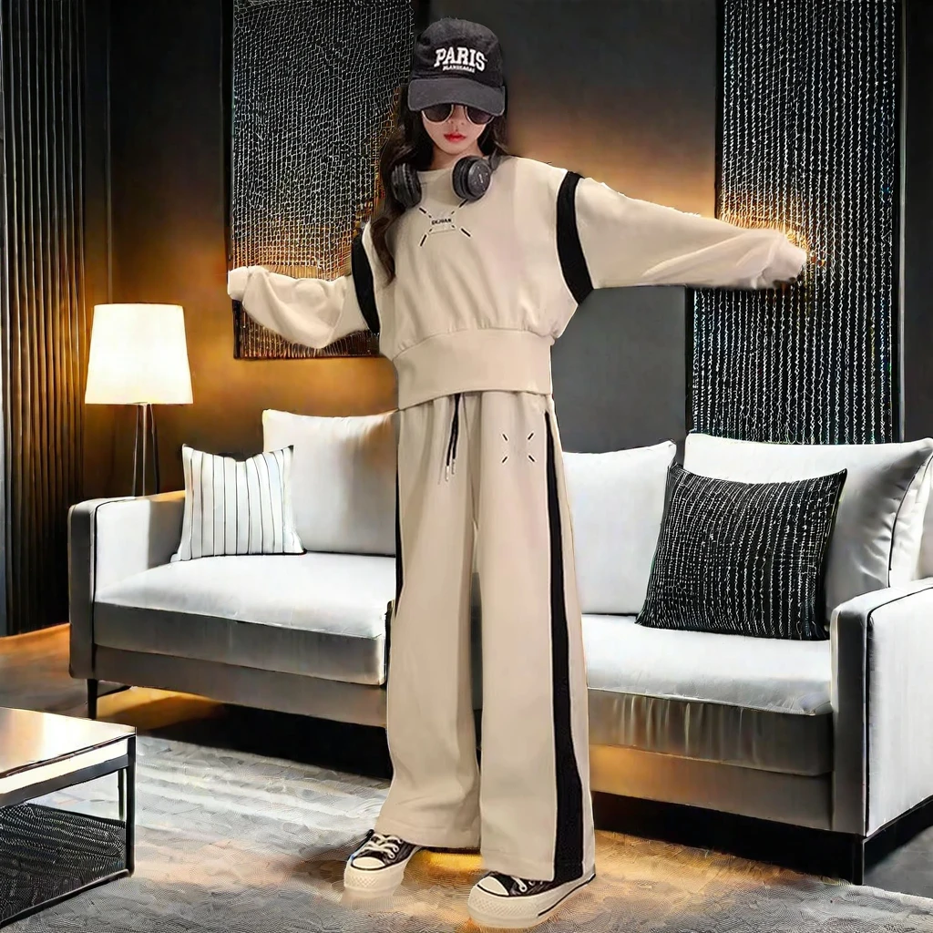 2024 Autumn Fashion Casual Clothing Set for Kids Breathable Daily Sports Wear Hoodie 8-12 Year Old Girls Wholesale