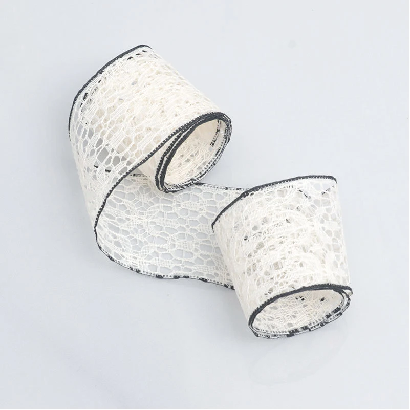 Custom Jacquard Ribbon Trim Black Edge Transparent Lace Ribbon Bow Tiara Bouquet Cake Gift Packaging Ribbon