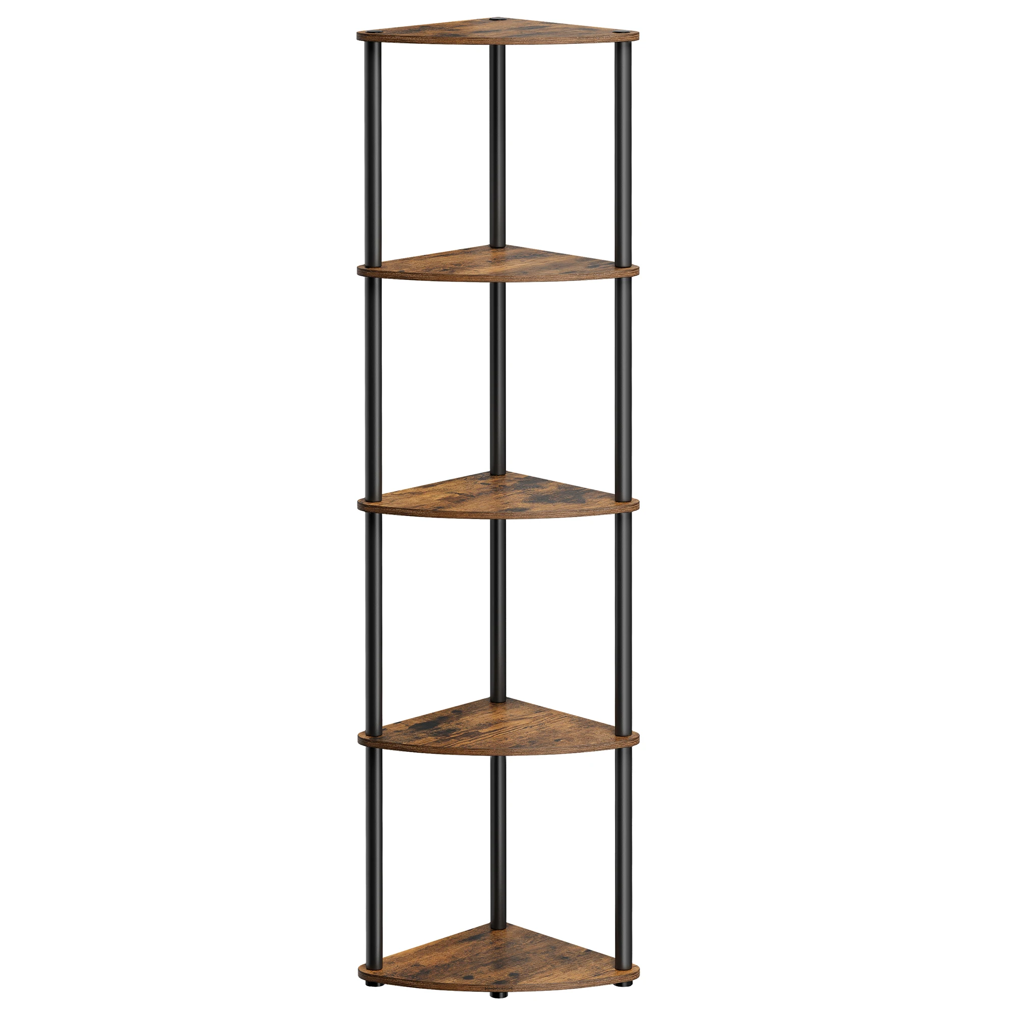SONGMICS HOME Small Space Decor Free Installation Floor 5 Tier Corner Storage Stand Wood Corner Bookshelf