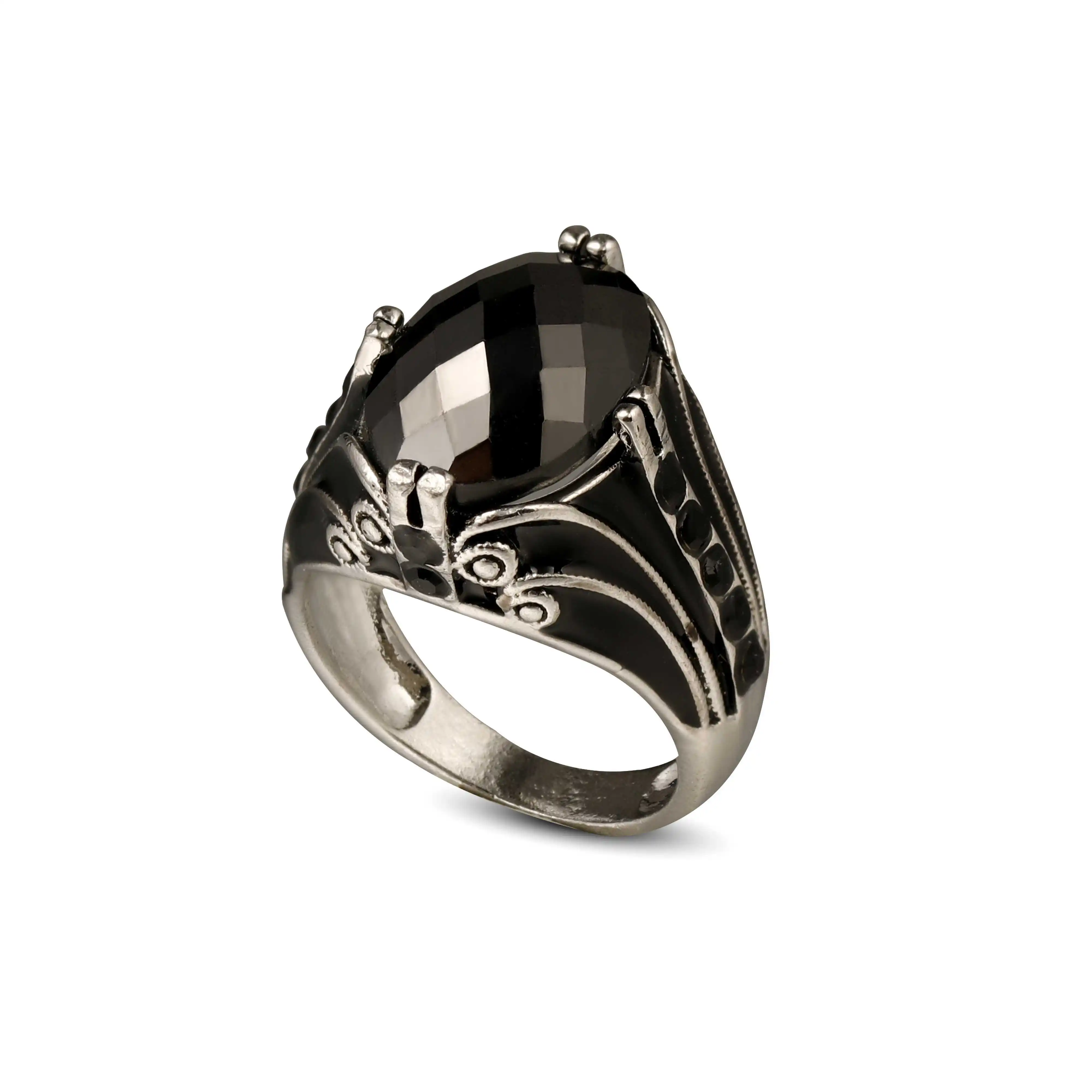 Round Factory Wholesale Round Black Gemstone Ring Ottoman Tugra Agate Stone Ring For Man