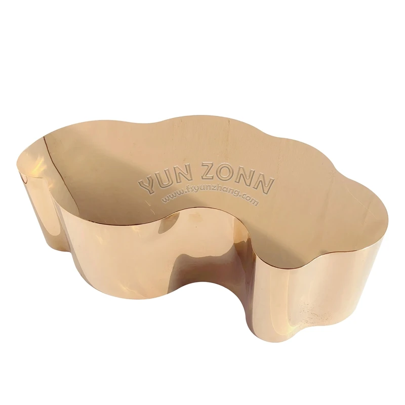 YunZonn Modern Gold Mirror Stainless Steel Coffee Table Irregular Style for Living Room Dining Hotels Villas Apartments Use