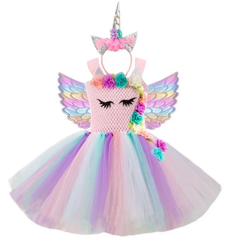 Halloween Flowers Unicorn Costume Pony Unicorn Tutu Fancy Dress up Headband Wings
