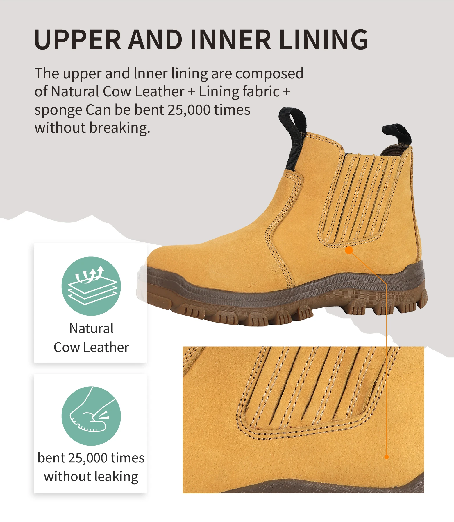 PINNIP Chel-sea Hot Sale Martin Shoes Natural Cow Leather  Oil resistance Green Compression Resistant