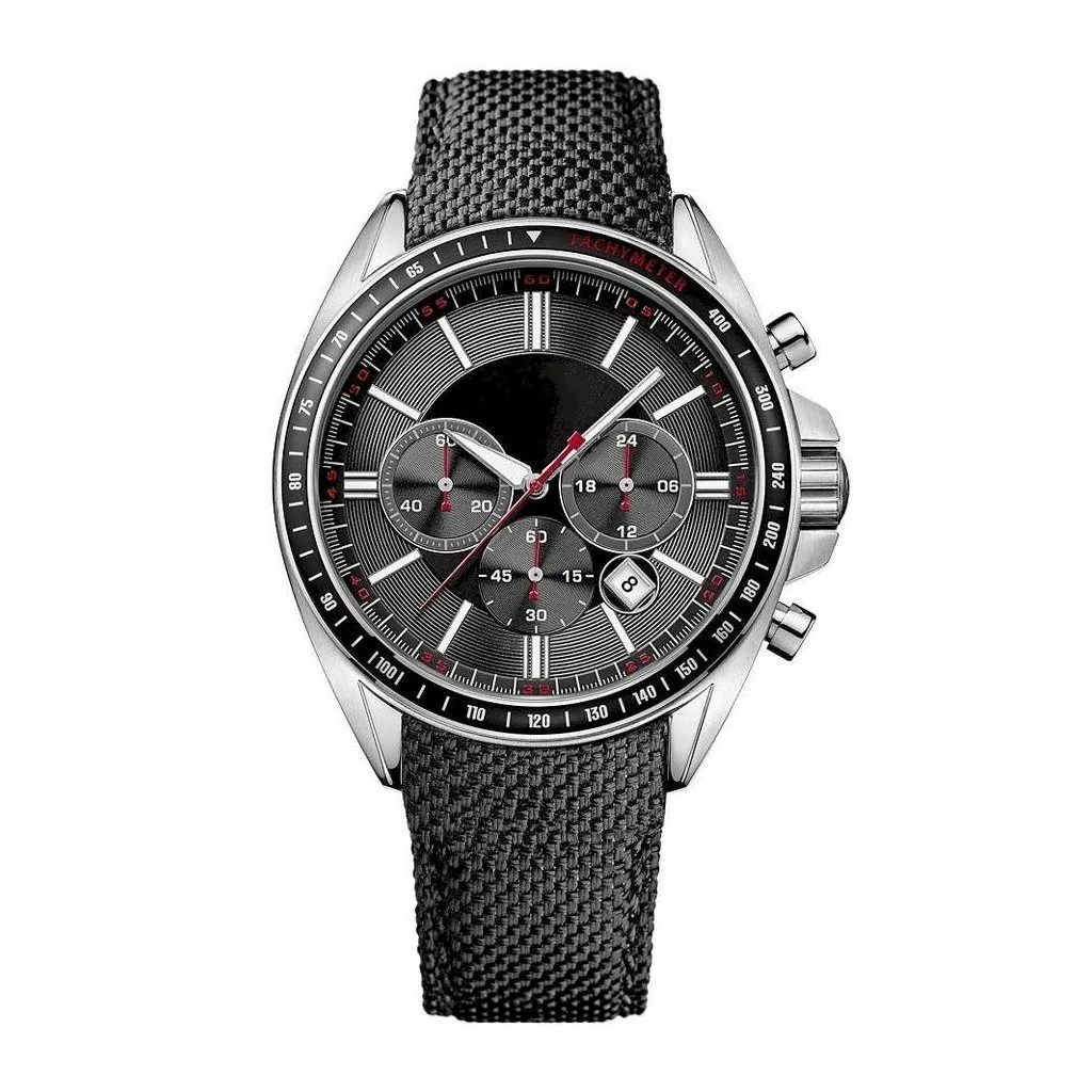 Часы наручные HB1513087 Мужские кварцевые, многофункциональные с зернистым кожаным ремешком, с черным циферблатом