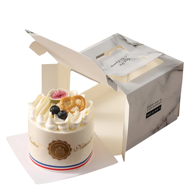 Пищевая упаковка печать на заказ недорогая бумажная коробка для прозрачного окна упаковочная торта с ручкой