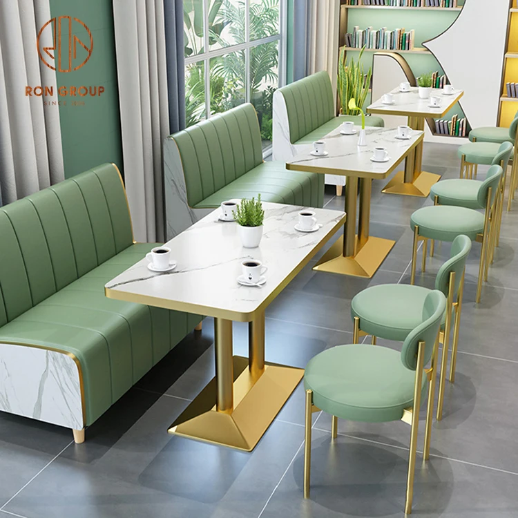 modern marble hotel restaurant furniture metal leather booth sofa seating coffee shop tables and chairs set