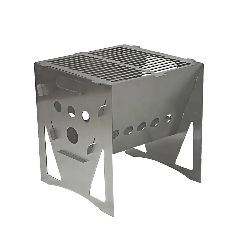High Quality Stainless Steel Silver Burning BBQ Grill Folding Outdoor Camping Wood Stove