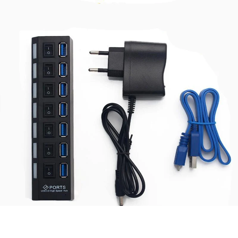 
USB 3.0 high speed HUB with On/Off Switch 7 In 1 Laptop USB Hub Charger 