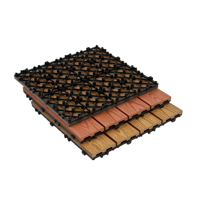 AOLONG Diy Deck Tiles Wpc Outdoor Flooring Cheap Price Chocolate And Reddish Brown Hollow Decking 300 X 300 WPC Decking