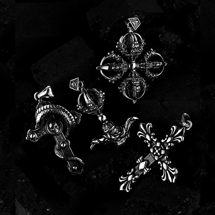 Fashion Jewelry Sickle Pendant Stainless Steel Dragon Cross Punk Vintage Cross Pendant Necklace