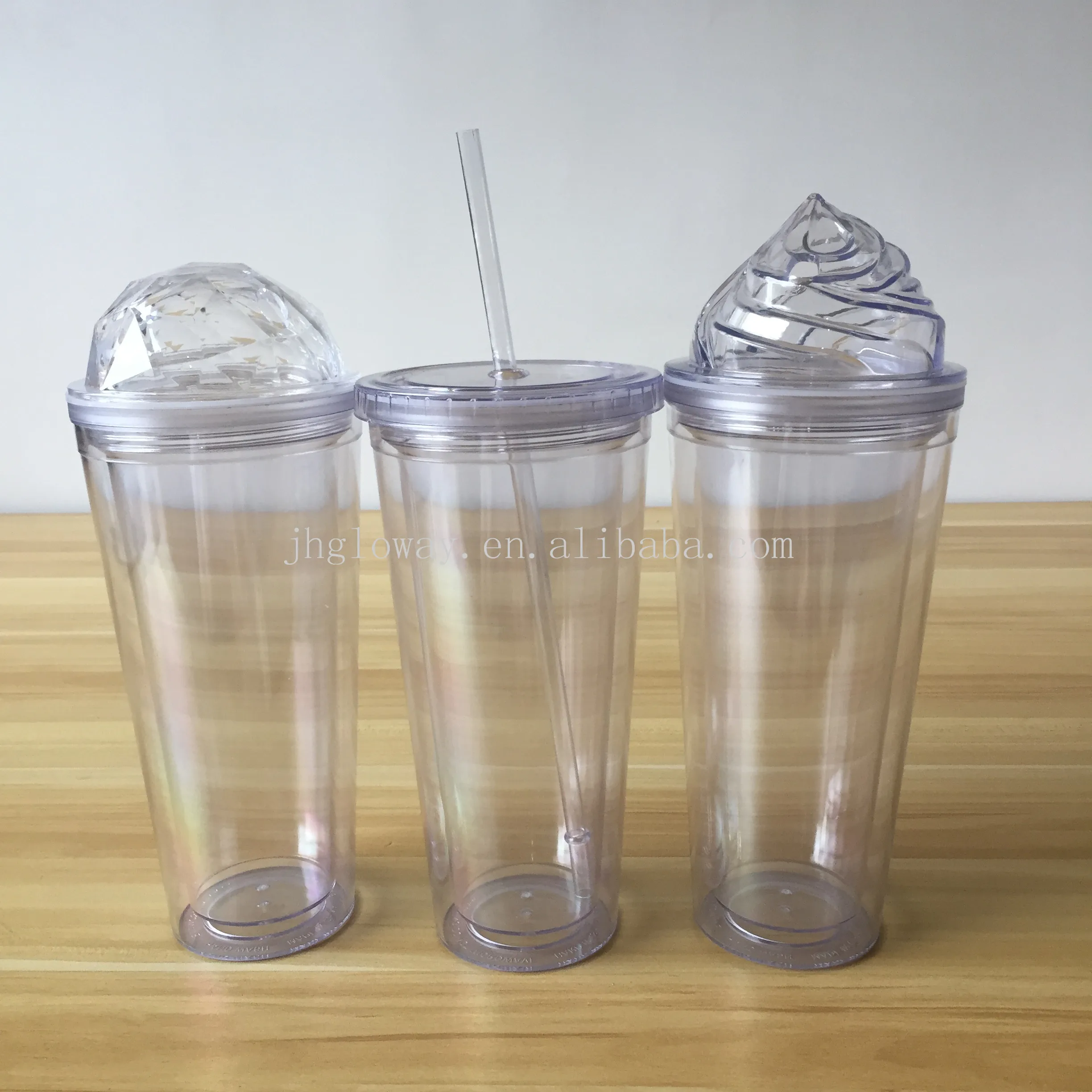 Wholesale custom double walled tumbler plastic clear acrylic clear water tumbler 20oz diamond lid tumbler cup