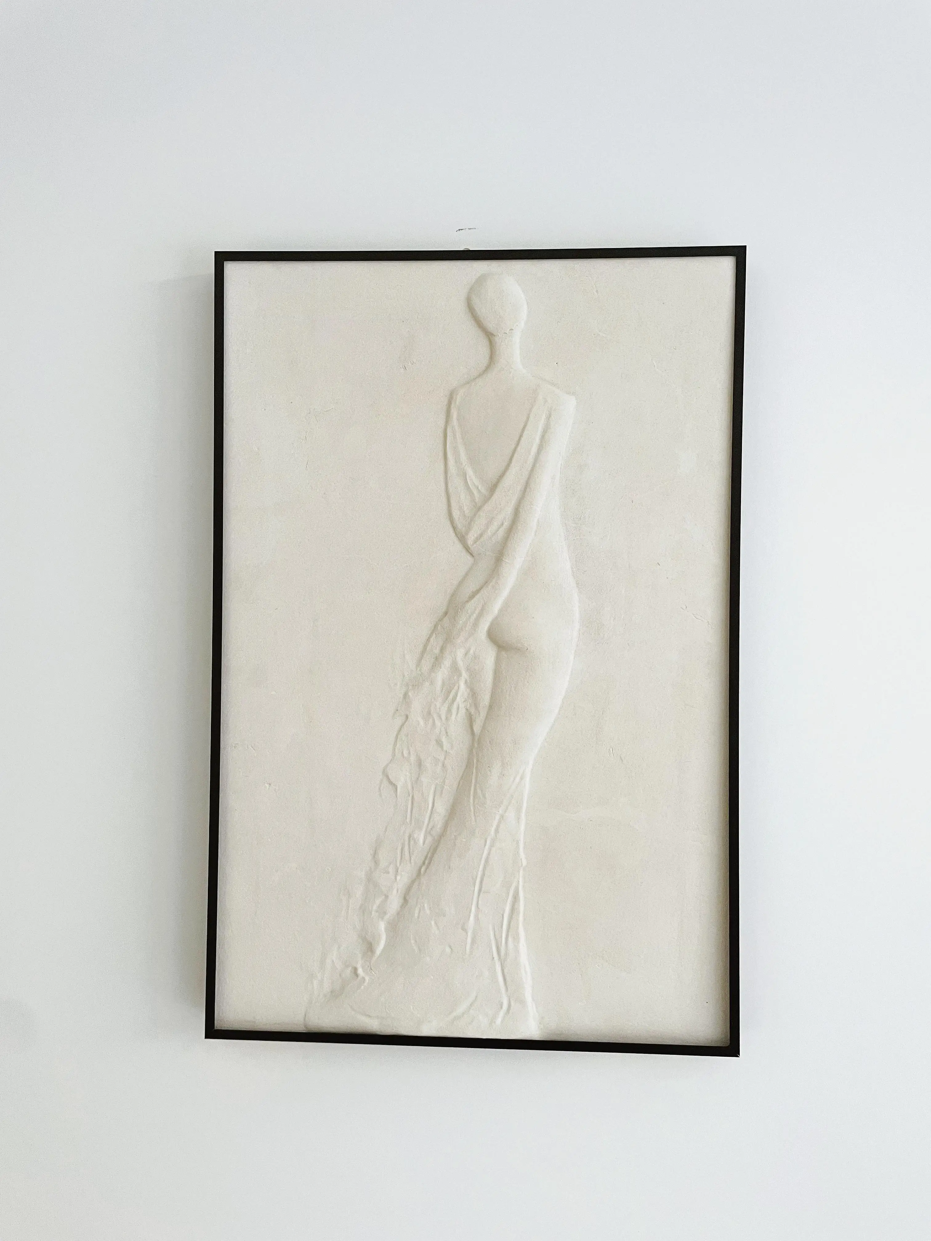 Modern Lady Relief 3D Stone Painting Abstract Design Giant Printed Wall Art Hanging Decor with Frame Mounting