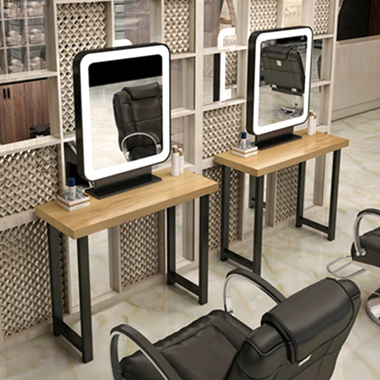 Hair Salon Station Hairdressing Furniture Barber Shop Salon Furniture Salon Mirror With LED Light And Desk