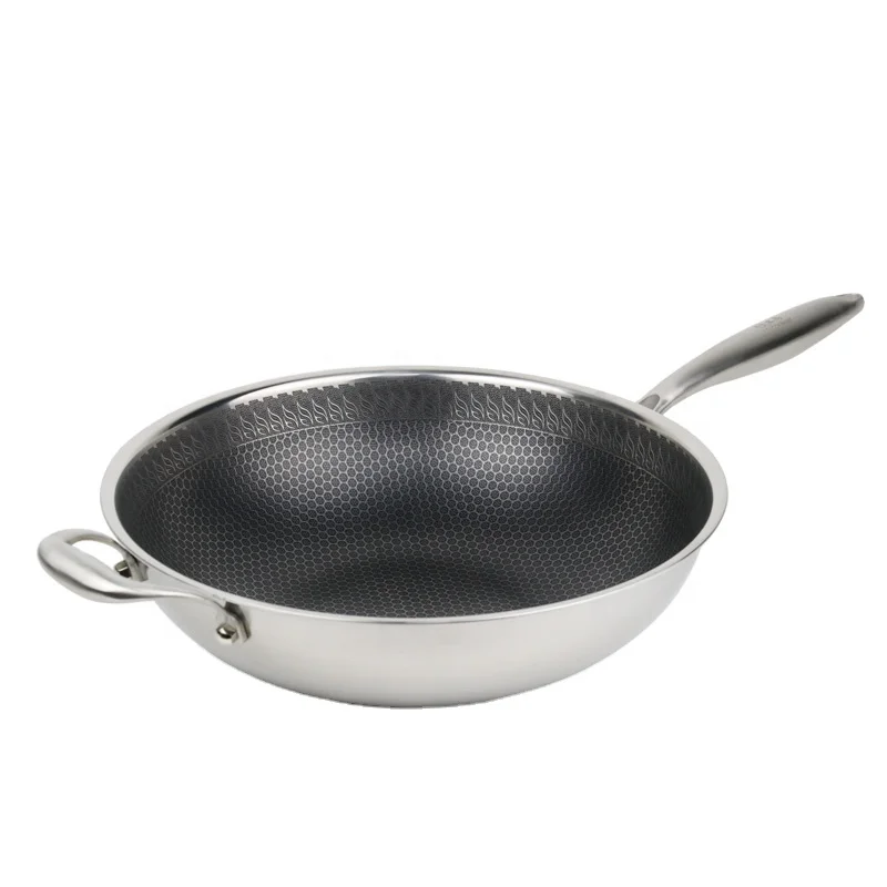 Chinese wok double sided pan non-stick pan stainless steel frying pan wok black cube