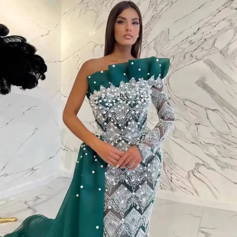 Luxury Evening Dress 2023 New Style Detachable Train Beaded Sequin Lace-up Slim Evening Dress High End Evening Gown