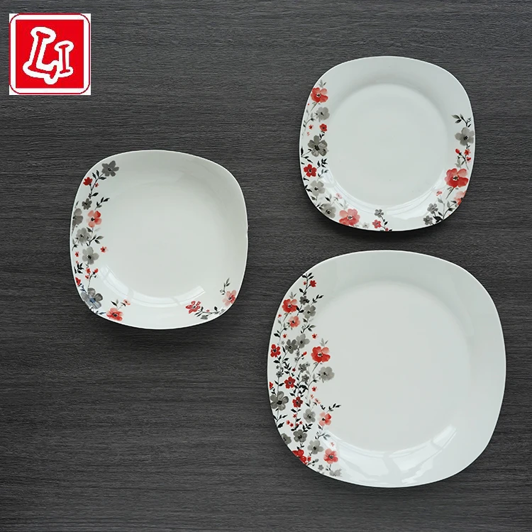 
Chinese household ceramic flat plate soup set decorated with small flowers 