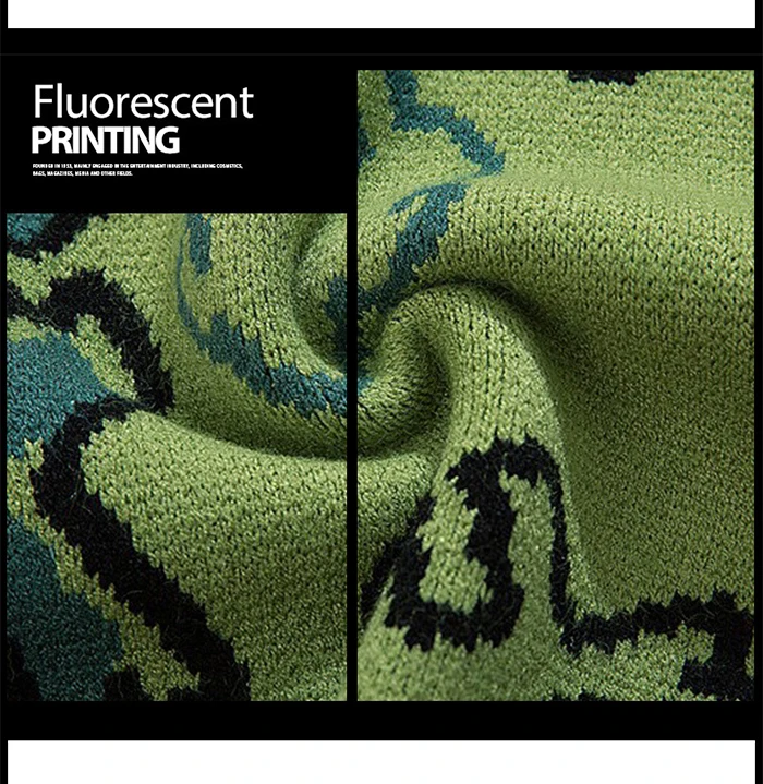 2022 New Harajuku Fashion Knitted Hip Hop Streetwear Dinosaur Cartoon Oversize Casual Couple O-Neck Vintage Sweaters