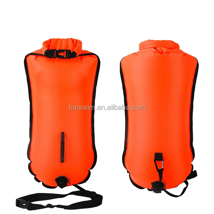
2021 Bright Orange RPET TPU Inflatable Floating Emergency Equipment Open Water Swim Buoy Bag Factory Nylon Swim Buoy 