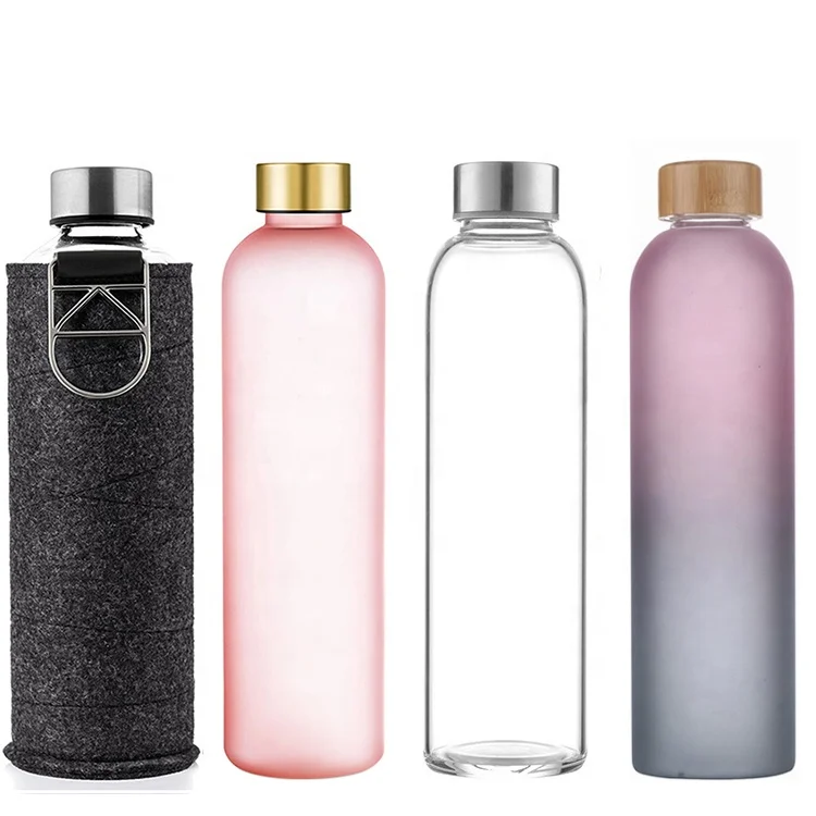 Brief direct drinking outdoor eco-friendly morden luxury classic big ombre workout 18oz 32oz glass water bottle with felt sleeve