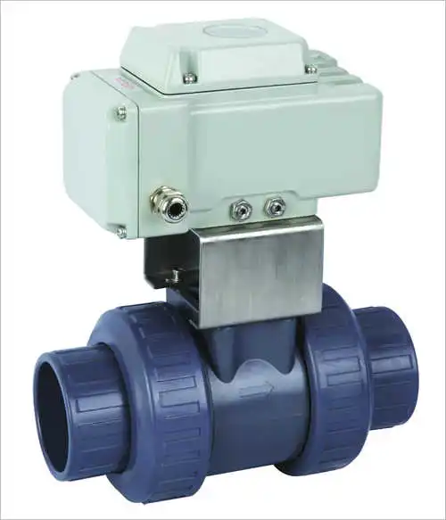 
UPVC double union thread DC 24V normally close motorized PVC plastic ball valve 