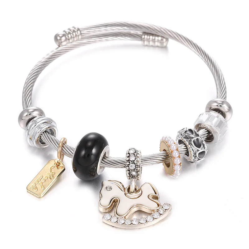 DIY stainless steel charm bracelet  star  Love Crown pony Beads Bracelets jewelry  accessories wholesale for women girls
