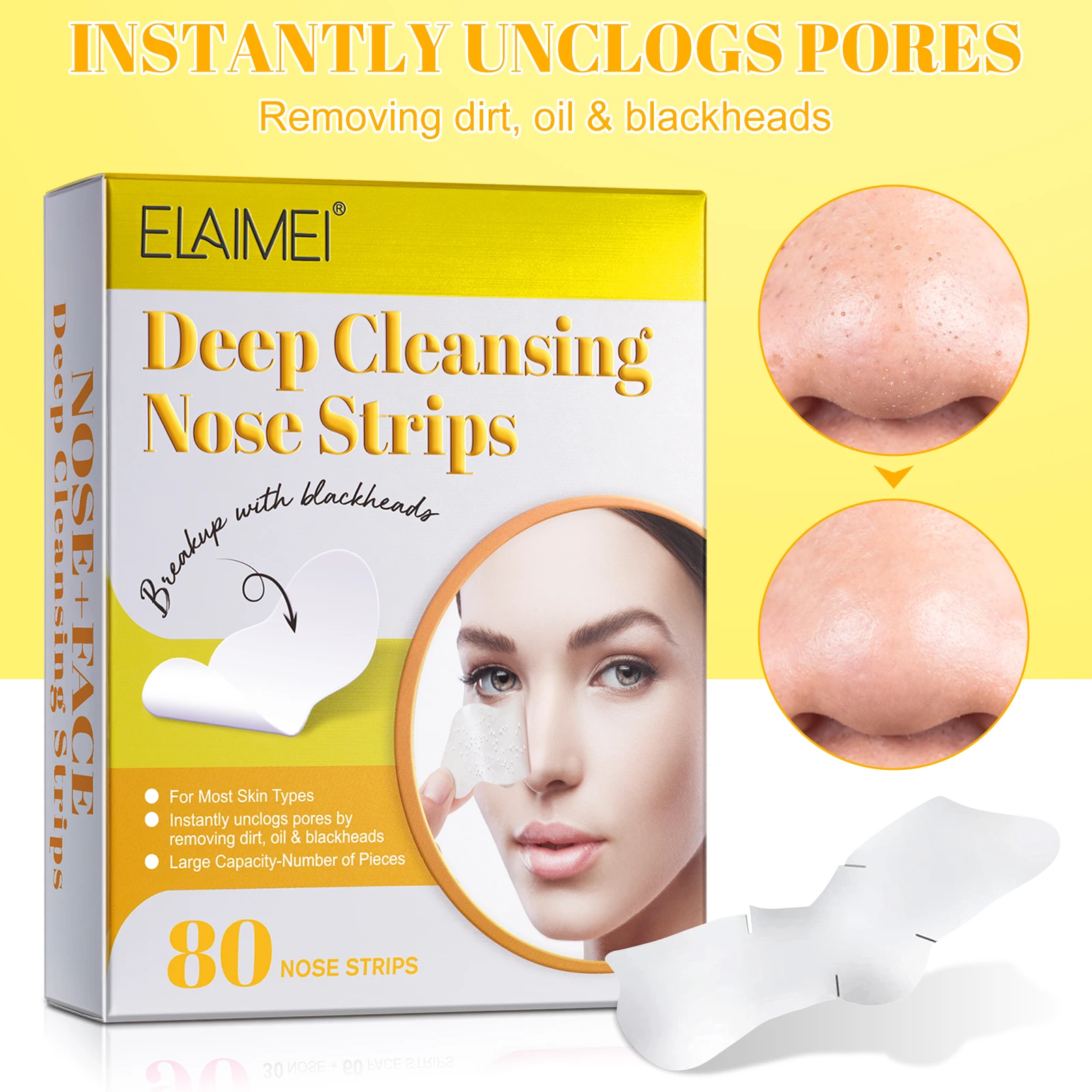 80 Pcs Blackhead Removal Deep Cleansing White Nose Pore  Strips for Blackheads