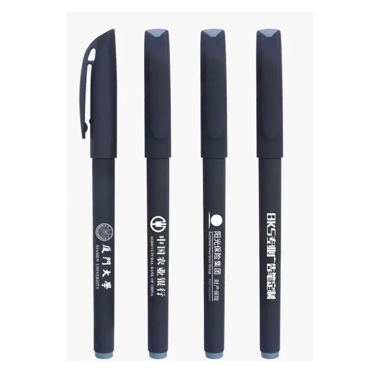 black rubber coated promotional gel pen customise logo printed souvenir with clip