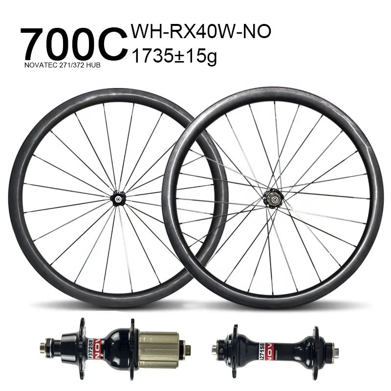 Top-Fire Hot Selling Cycle Road Bicycle Novatec Hub Carbon Rim Wheel 23mm Width 40mm Depth Carbon Fiber Road Bike Wheel Set 700c