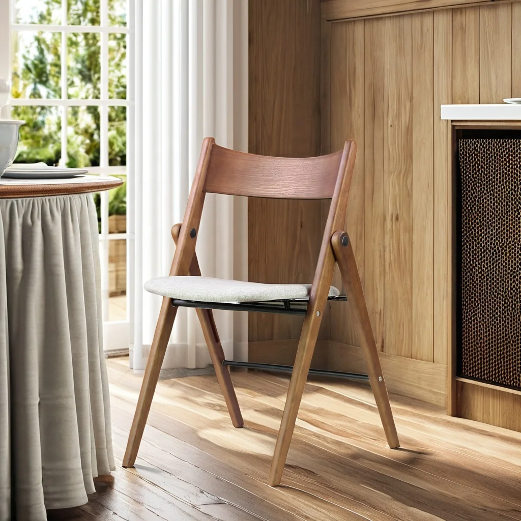 Solid wood folding chair retro hotel restaurant club villa high-end backrest home soft bag design