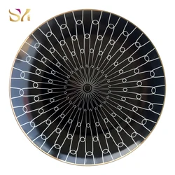 nordic light luxury wedding black marble plates ceramic dinner sets with gold rimmed