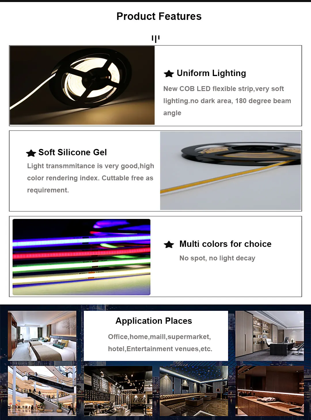 5mm Kit 400LED/M 12V 24V Dimmable Room Deco Cheap Flexible COB LED Strip Light