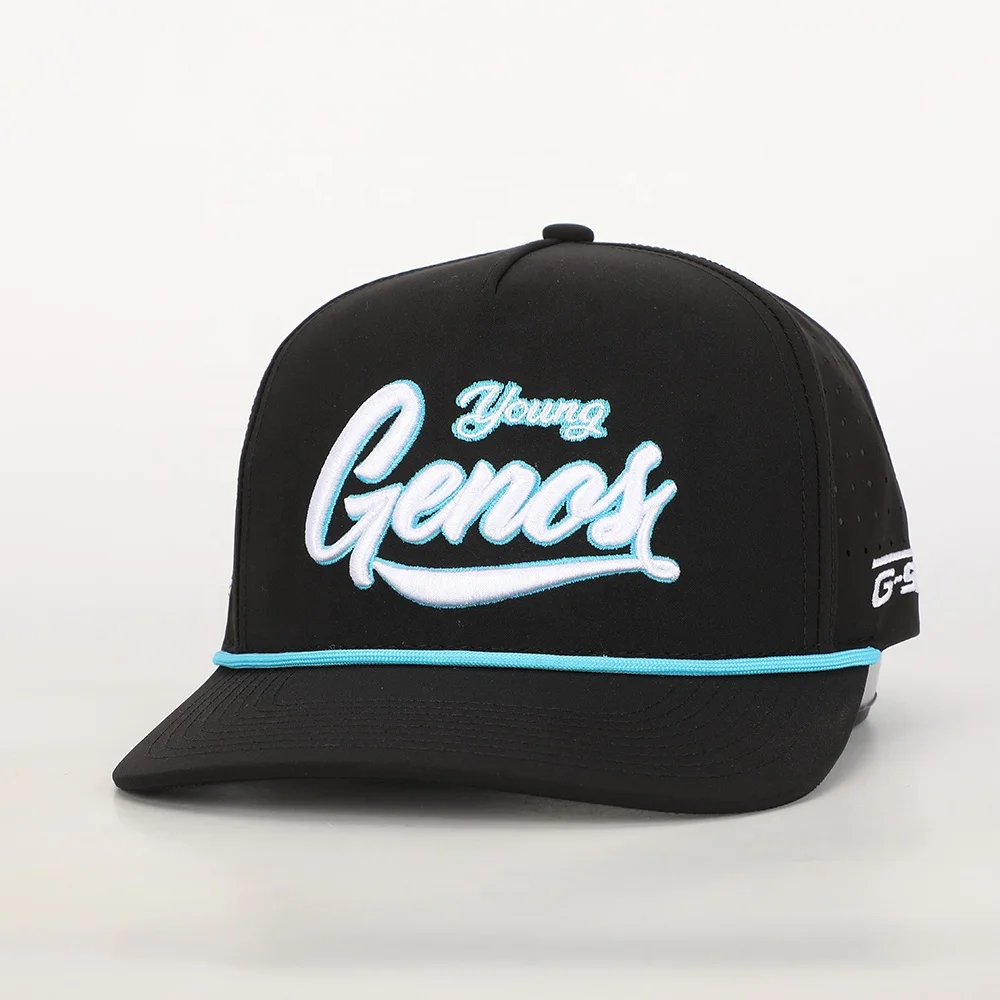 High Quality Wholesale Custom Embroidery Logo Laser Cut Hole Golf 5 Panel Sports Hat Polyester Rope Gorras Unisex Baseball Cap