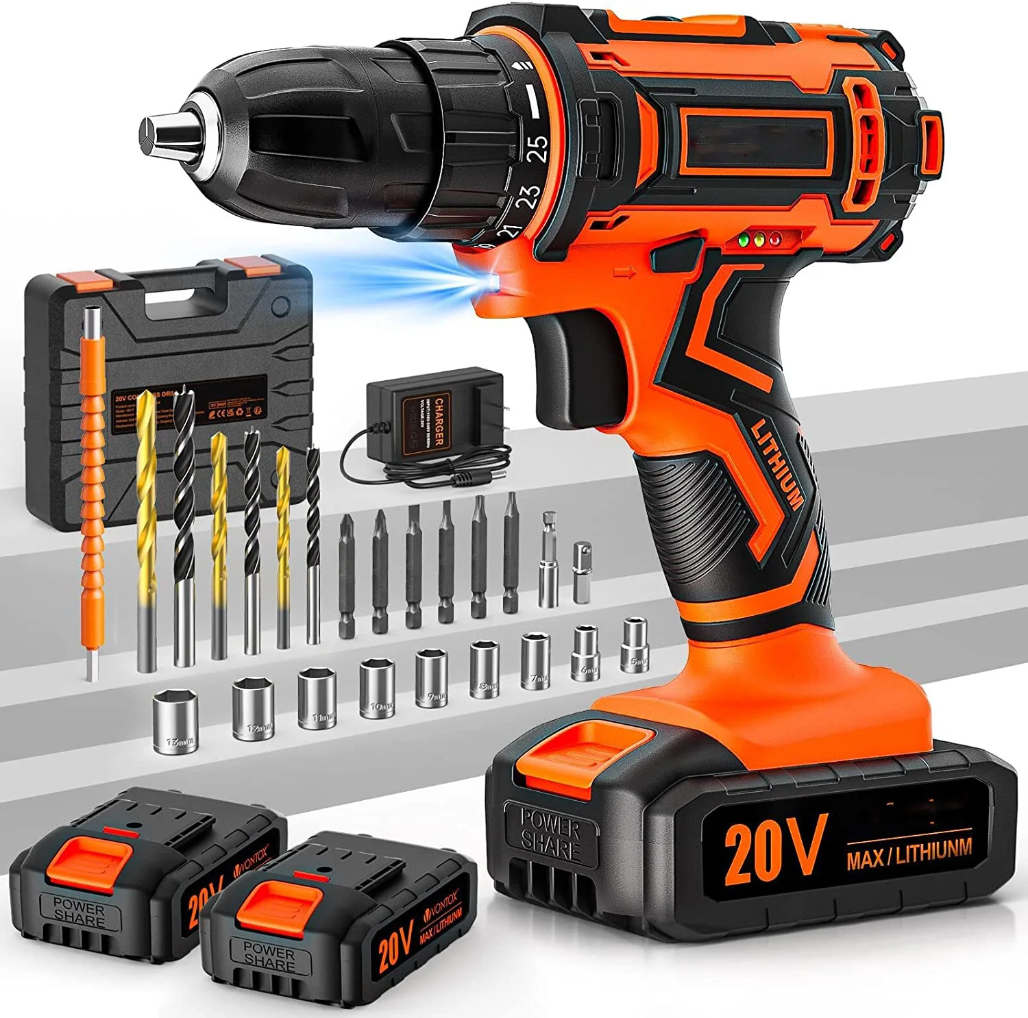 PD0613 Rechargeable 18V 2000mAh Cordless Power Screwdriver Drill Took Kit Electric Battery Drill