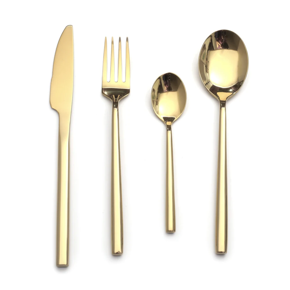 Factory Direct Fork Knife Spoon Set Copper Cutlery Wedding Plated Wholesale Matte Gold Flatware