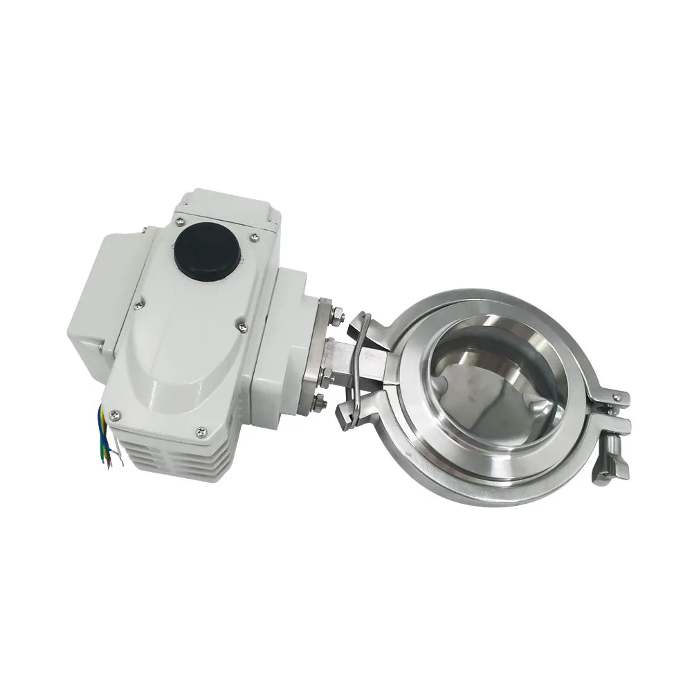 3A sanitary stainless steel weld electric motorized powder Butterfly Valves with PTFE gasket