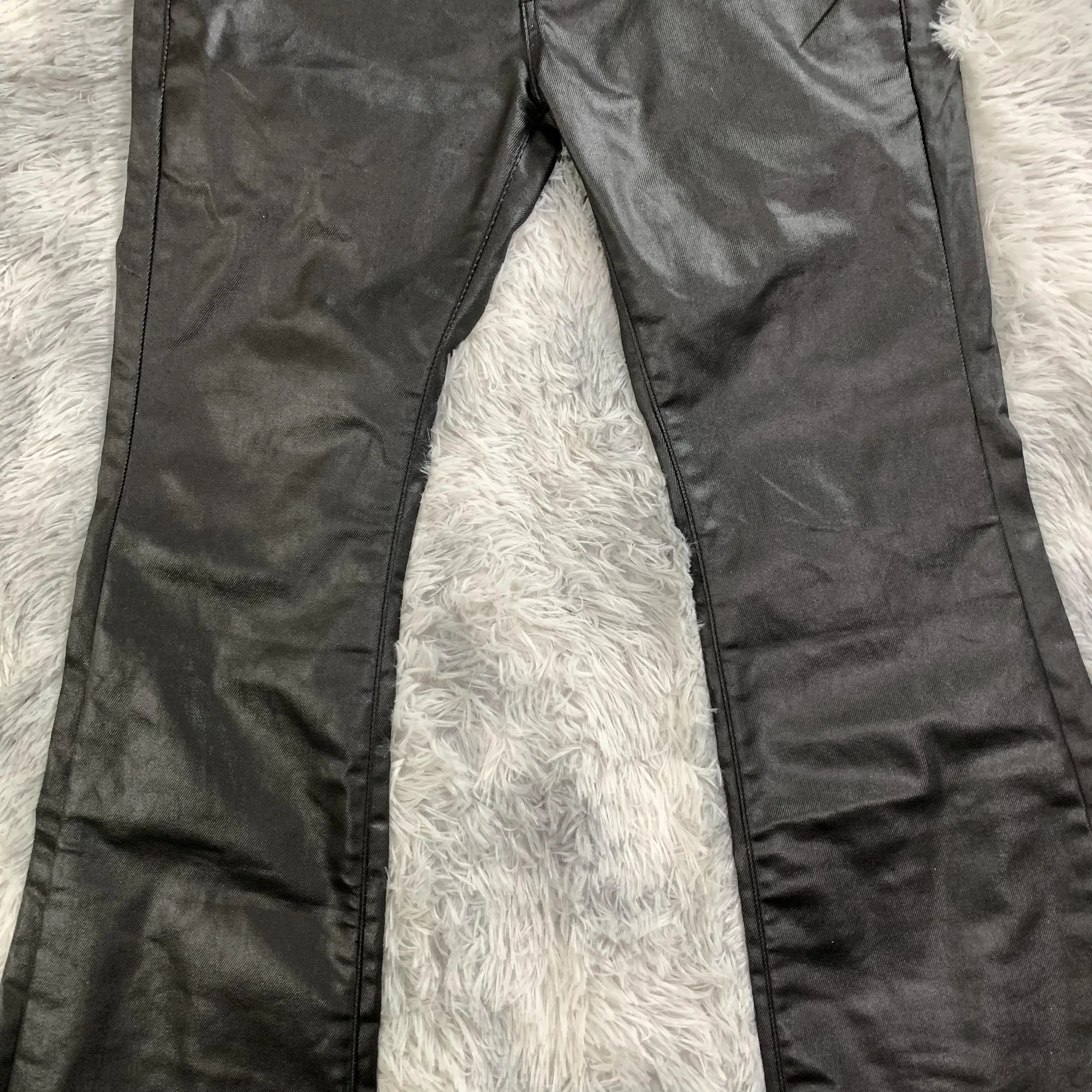 DENIMGUYS Fashion Trend Custom Black Waxed Jeans Coated Straight Solid Color Flared Wax Jeans