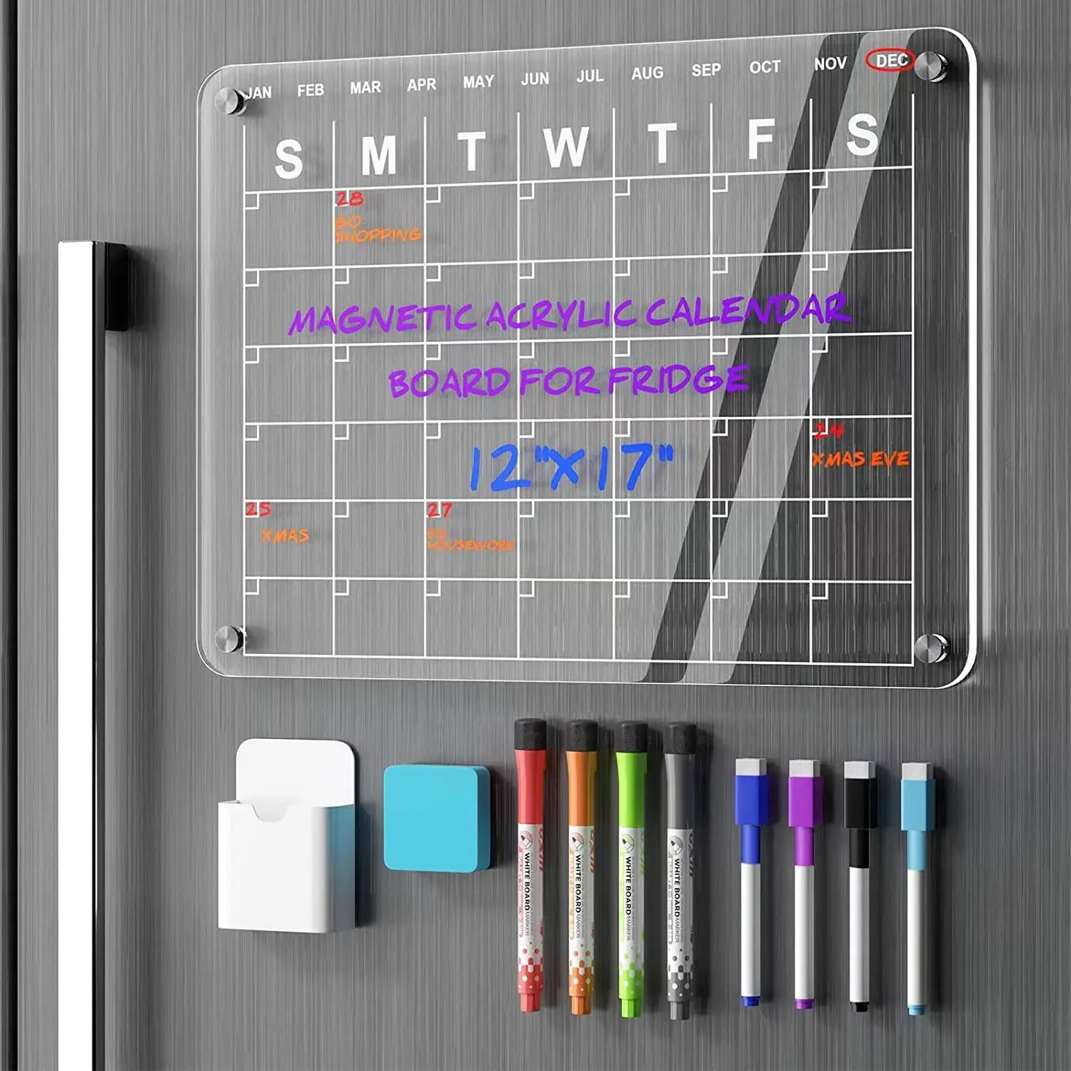 Custom Magnetic Monthly Acrylic Dry Erase Calendar Personalized Planner Lucite Fridge Calendar with Notes
