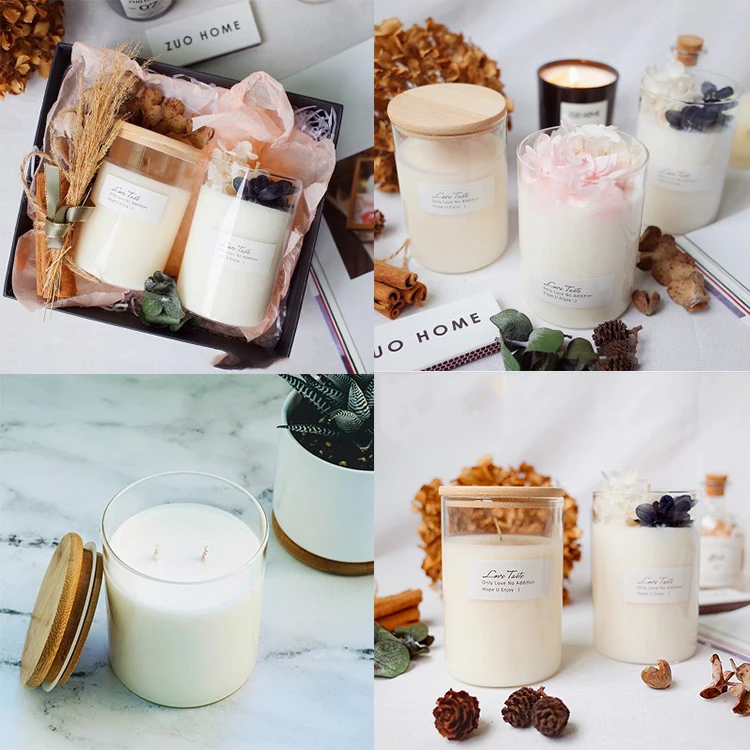 2024 Luxury Large 8 10 oz Clear Transparent Empty Candle Containers Vessel Jar with Bamboo Wooden Lids