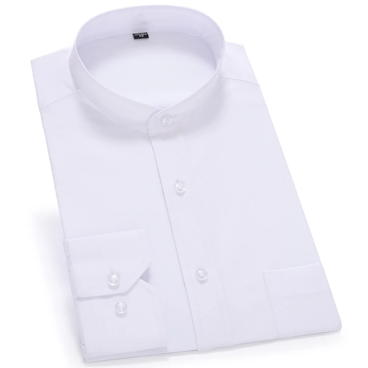 White Men Shirt 2022 New Banded Collar Mens Shirt Male Solid Long Sleeves Casual Cotton Oxford Mandarin Collar Shirts