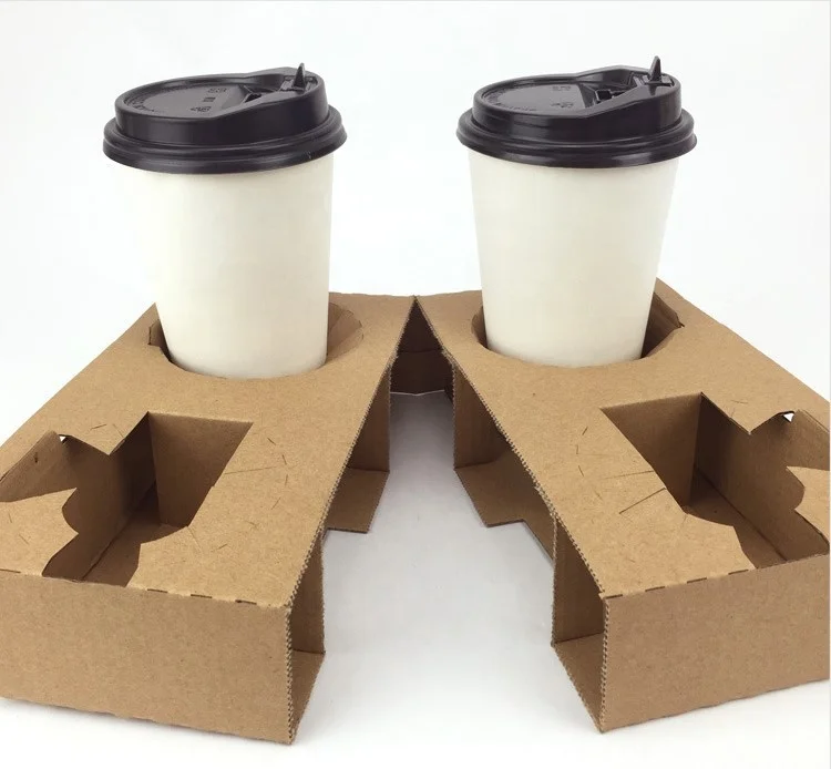 Cup holder kraft 2 4 cups drink carriers disposable flute paper holder take away coffee to go corrugated paper tray