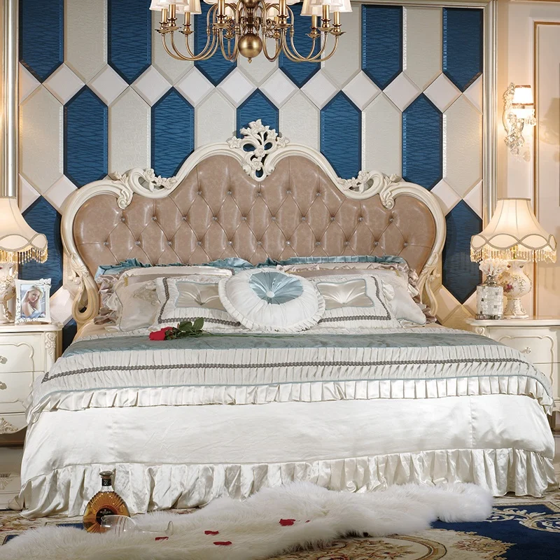 Мебель для спальни античный французский стиль King Size белая кожа