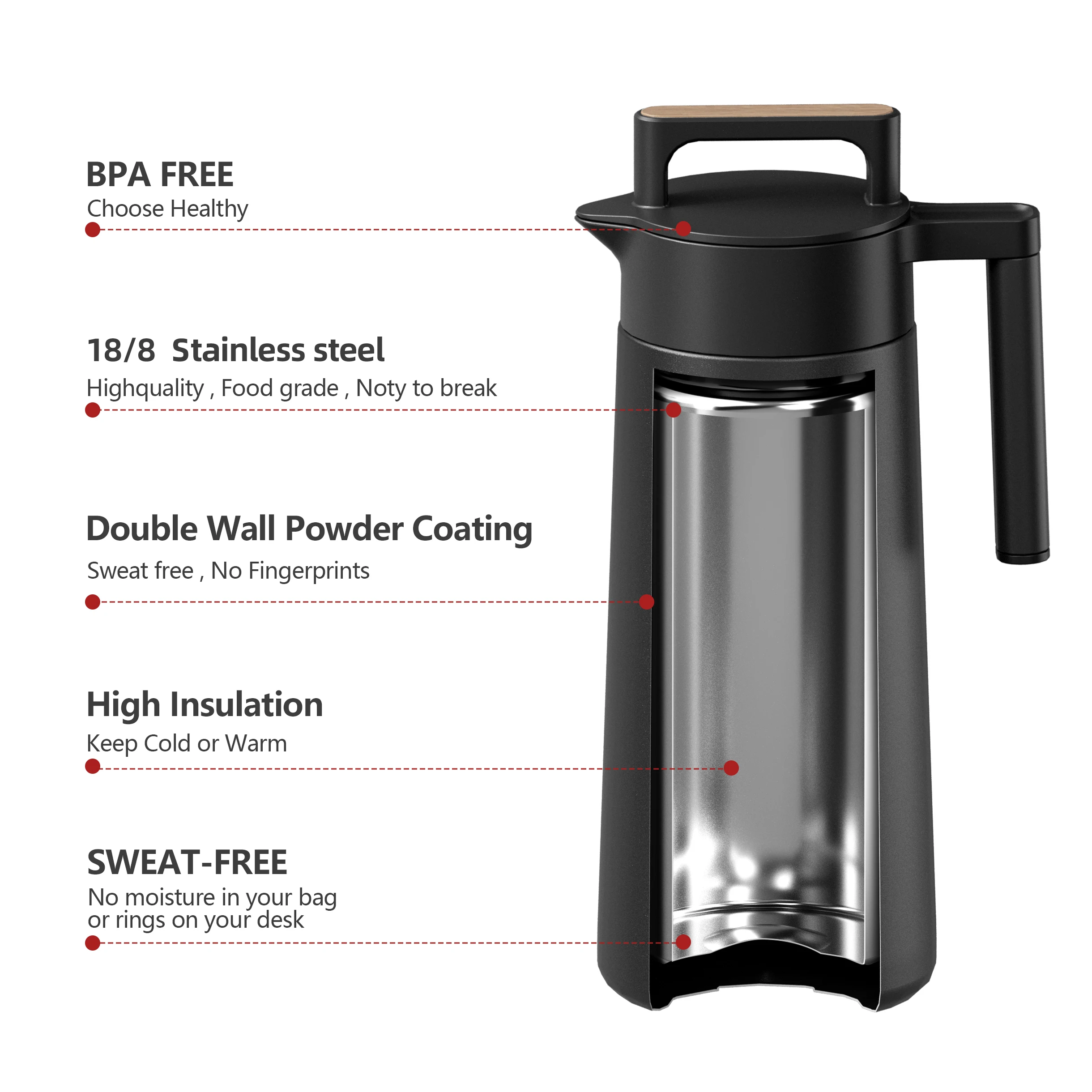 Rotate Lid Custom Double Wall Stainless Steel Vacuum Coffee Carafe Custom Logo Insulated Tea And Coffee Pot Thermos Jug