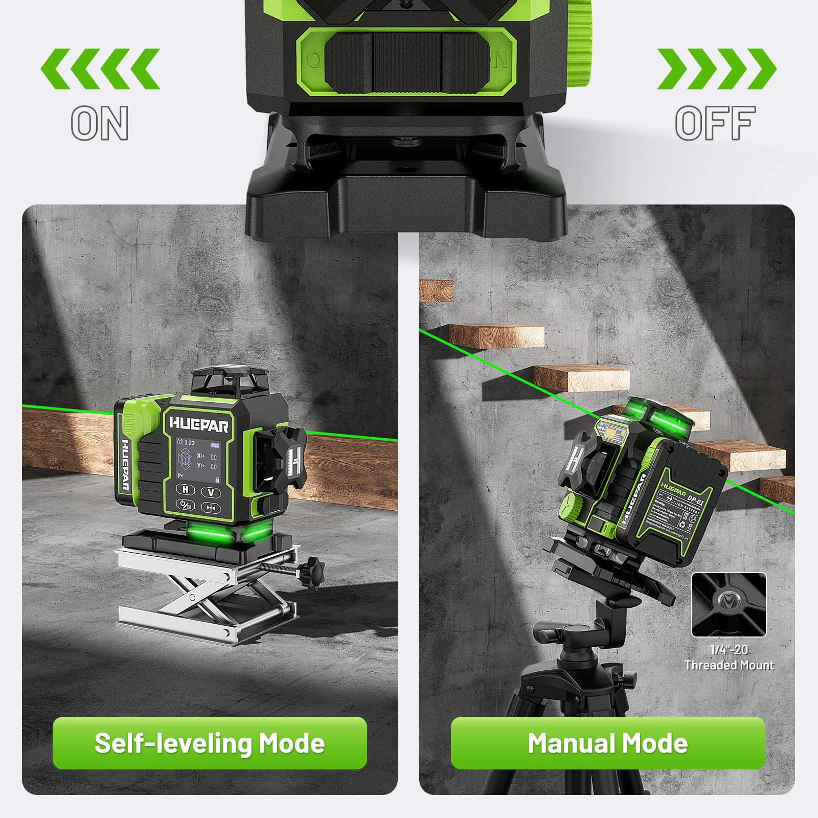 Huepar W04CG Lazer Green Beam Rotary Laser Level Cross 16 Line Tool Rotating Base Compatible With Tripod