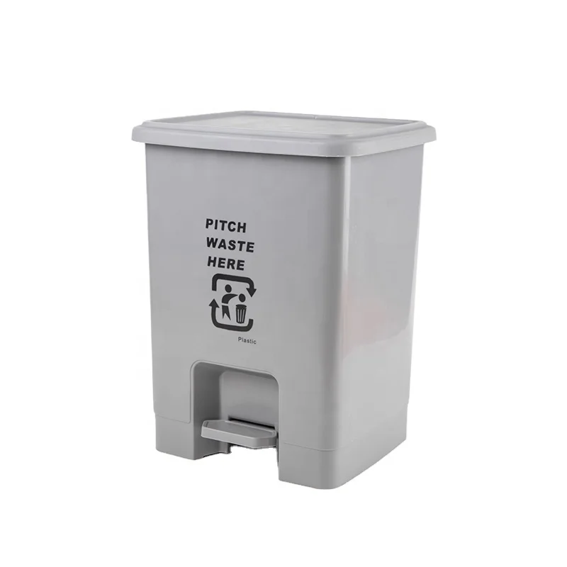 Small Size Indoor Gray 15L Foot Pedal Trash Can PP Waste Bin Plastic Storage Box and Trash Can for Bathroom and Kitchen