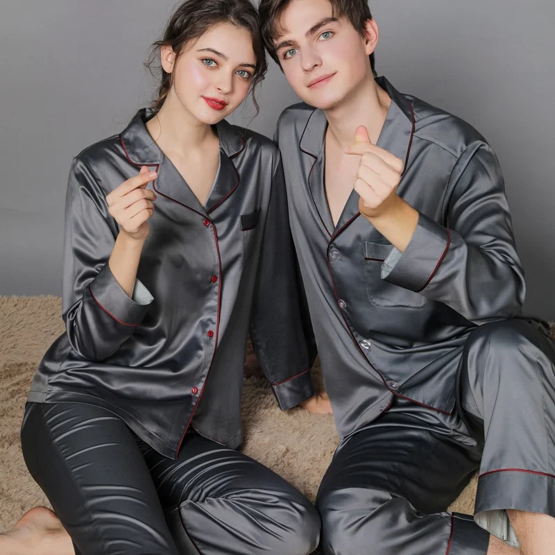 Factory Direct Couple Pajamas Set Ice Silk Night Wear Plus Size Satin Sleepwear For Honeymoon